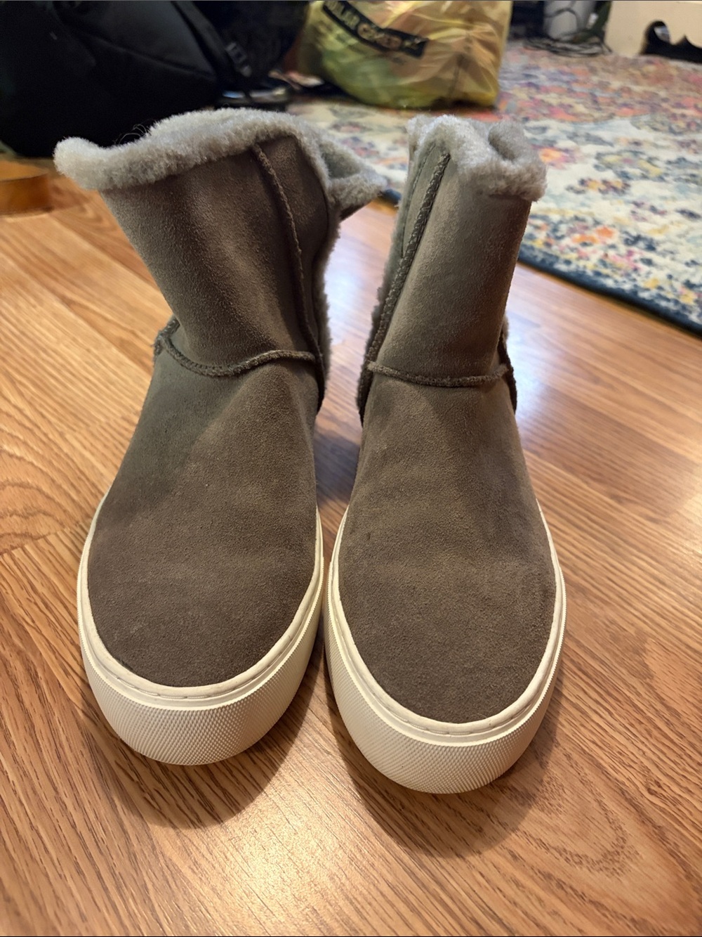 UGG Gray Suede Shearling-Lined Slip-On Sneakers